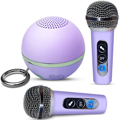 Mini Karaoke Machine for Kids Gifts,3 4 5 6 7 8 9 10 11 12+ Years Old Girl Boy Birthday Gifts Party Singing Toys,Portable Bluetooth Speaker with 2 Wireless Microphone for Teens,Simple Button (Purple)