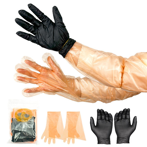 40 Pairs Field Dressing Gloves for Deer Hunting and Veterinary Use, Disposable Deer Gutting Gloves, Games Cleaning Long Arm Glove and Short Nitrile Glove Combo, Individually Packaged - 20 Sets