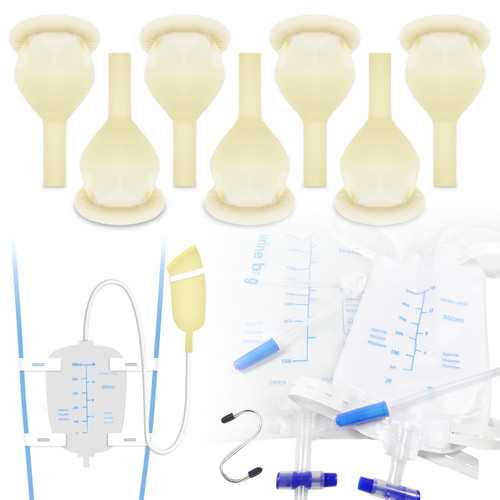Latex Condom Catheter External Self-Sealing Set, Thick Tube,500ml Leg Bag *1, 2000ml Urine Bag *1, Soft Condoms *7, Day and Night Use Quick and Easy Drainage, No Backflow, No Leakage (25mm/0.98inch)