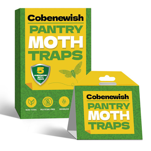 Pantry Moth Traps for House Indoor, Indian Meal Moths Repellent, Pheromone Pest Control Glue Trap for Kitchen, Cabinet, No Moth Ball, 5 Pack
