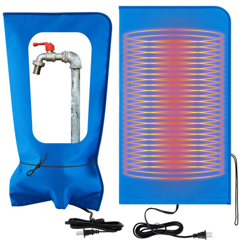 1 Pcs 25.2" L x14 WElectric Heated Outdoor Faucet Cover for Winter Freeze Protection Heating Hose Bib Covers for Winter, Water Pipe Heater for Garden Faucet Insulated Spigot Protector, Blue