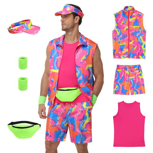 80s Outfit for Men - 90s Workout Costume Set for Adults (L)
