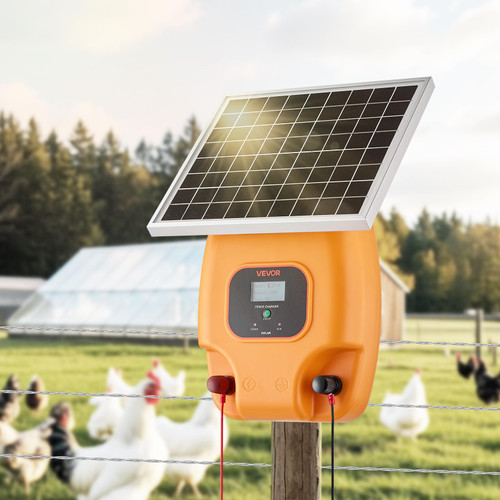 VEVOR Solar Fence Charger, 0.6J 8 kV Solar Powered Fence Charger, Electric Fence Energizer Kit, Keep Out Predators, 4-5 Days Runtime, for Livestock, Poultry, Garden Protection