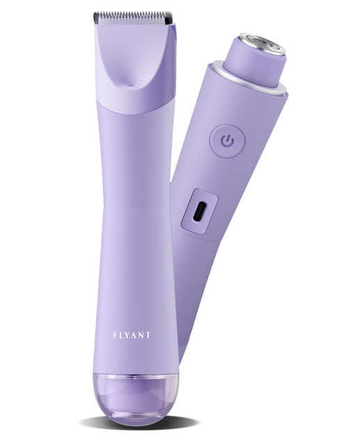 Bikini Trimmer for Women, Flyant 2 in 1 Electric Shaver for Women, Pubic Hair Trimmer Waterproof IPX7 with LED, Bikini Razor for Leg Arm Underarm Bikini Area, Teen Girl Gifts - Lavender Dream Purple