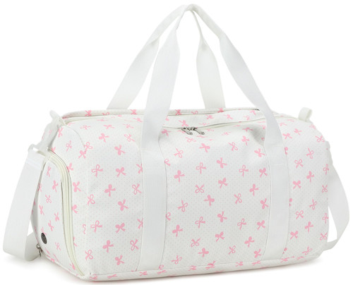BTOOP Duffle Bag for Girls Kids Gym Sports Women Workout Travel Bag Weekender with Shoe Compartment and Wet Pocket (Pink Bow)