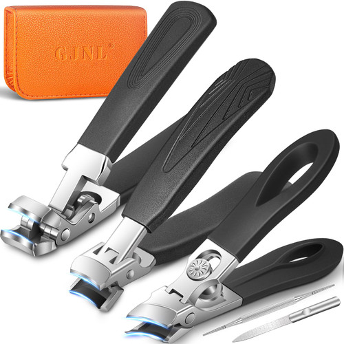 Nail Clipper Set for Thick Nails, 5 Pcs Professional Toenail Clippers for Seniors, Ultra Sharp Wide Jaw Opening Fingernail Cutters, Stainless Steel Manicure Pedicure Kit with Portable Leather Case