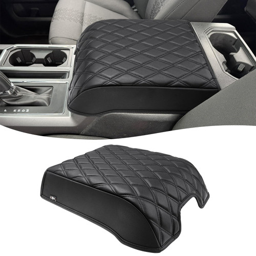 KBH Center Console Armrest Cover for 2017-2022 F250 F350 F450 F550, 2015-2020 F150, 2018-2024 Ford Expedition, Bucket Seat Console, Arm Rest Lid Box Cushion, Anti-Scratch, Black