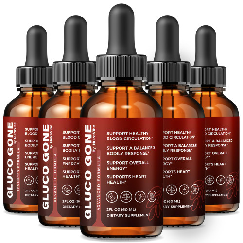 (5 Pack) Gluco Gone – Premium Clean Liquid Drops with Natural Ingredients to Support Balanced Levels, Healthy Circulation & Natural Flow | GlucoGone Organic and Easy-to-Use Droppers (150 Servings)