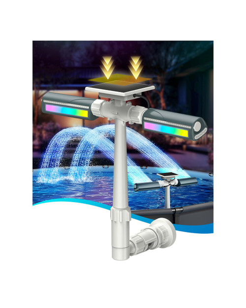 Solar Pool Fountain with 8-Color 6-Mode RGBIC LED Lights, Above/Inground Solar Lights with Remote, 360°Adjustable Dual Spray Waterfall Sprinkler Fountain for Relaxation & Cooling 10-20°F Solar Pool Fountain with 8-Color 6-Mode RGBIC LED Lights, Above/Inground Solar Lights with Remote, 360°Adjustable Dual Spray Waterfall Sprinkler Fountain for Relaxation & Cooling 10-20°F
