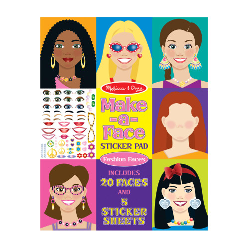 Melissa & Doug Make-a-Face Sticker Pad - Fashion Faces, 20 Faces, 5 Sticker Sheets - FSC Certified