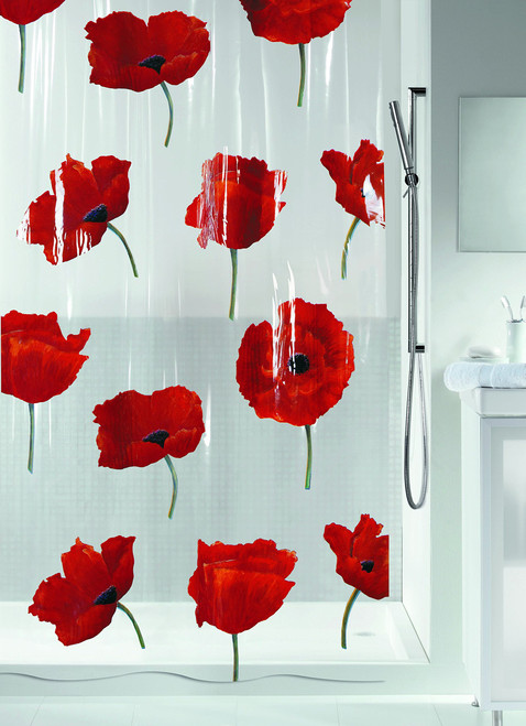 Spirella Poppy Cinnabar Vinyl Shower Curtain 71x79in. / 180x200cm.