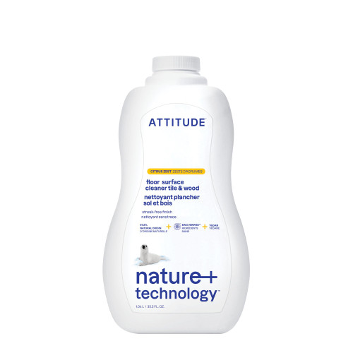 ATTITUDE Floor Cleaner, EWG Verified, Streak-Free, Vegan & Plant-Based for Tile, Wood & Laminate Floors, Citrus Zest Scent, 35.2 Fl Oz