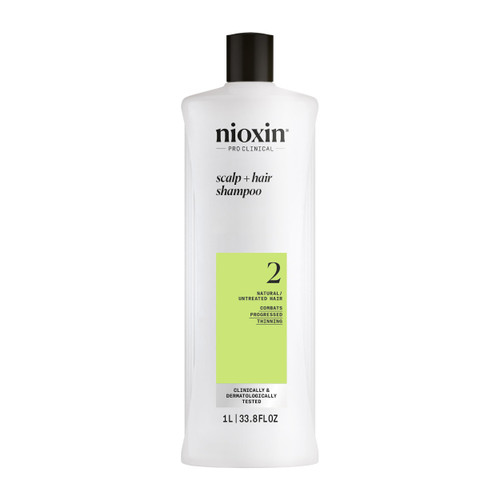 Nioxin Scalp + Hair Thickening System 2 Shampoo| For Natural or Untreated Hair with Progressed Thinning| With Niacinamide and Biotin| 33.8 Fl oz.