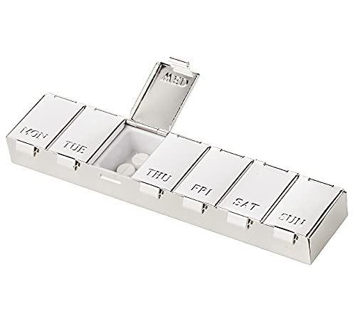Edzard 7-compartment Silver Plated Pill Box, 15.0 x 3.5 x 2.0 cm, 80.0 grams