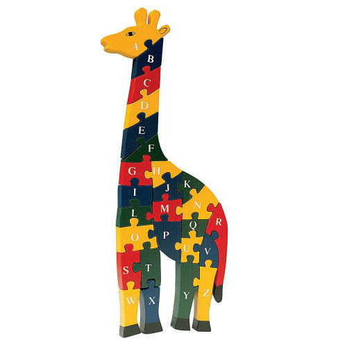 Bits and Pieces - Wooden Alphabet Giraffe Puzzle - Learn ABCs and 123s - Colorful Large 3/4 Inch Thick, Non-Toxic Paint