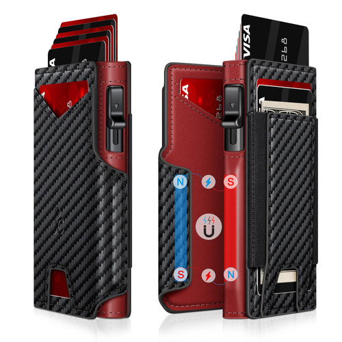 Wallet for Men Wallet with Slim Pop Up Card Holder 9-13 Cards, Bifold Minimalist Smart Wallet RFID Blocking Credit Card Holder with ID Window & Stretchable Cash Slot Compact Metal Aluminum Card Case-1767937882