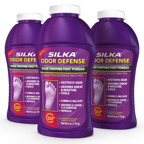 SILKA Odor Fighting Foot Powder & Shoe Deodorizer with Corn Starch Powder, Talc & Cooling Beads for Lasting Freshness, Absorbs Sweat & Excess Moisture, 6 Oz (PACK OF 3)