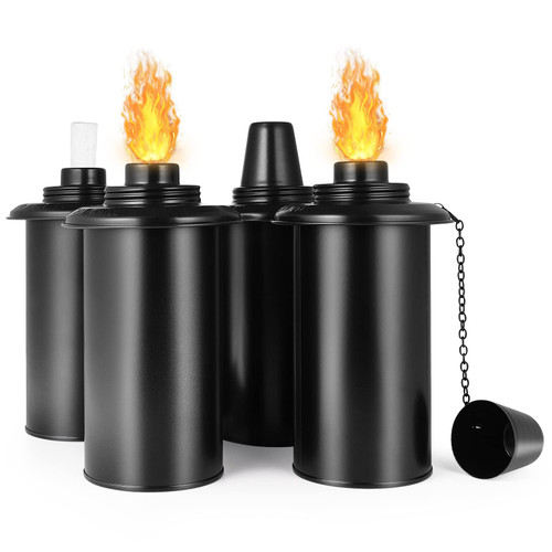MA STRAP Torch Canisters,4 Packs Replacement Torch Refillable Canisters with Wicks and Caps, Outdoor Citronella Torch Fuel Canisters for Party, Garden Decor (12oz)