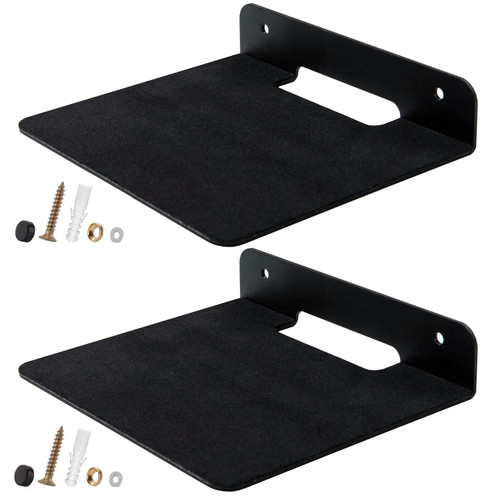 TRINENOX Small Black Metal Wall Shelf, 6.1 x 5.1 in Floating Wall Shelf for Bluetooth Speaker Display, Webcam, Cell Phones, Mesh Router, Figurines–Wall Mount Shelf for Bedroom, Living Room, Office