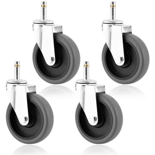 4 Pack 4 Inches Swivel Stem Caster, 7/16-Inch Stem Diameter Rubber Wheel, Heavy Duty TPR Replacement Wheels for Rubbermaid Mop Bucket Cart Grill Casters