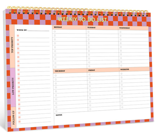 Weekly To Do List Notepad–Weekly Desk Planner with 52 Undated Sheets (8.5"×11") for Work and Home Use, Perfect for Women & Man - Sunset Checkered