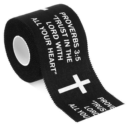 TrelaCo 1 Pcs Wrist Tape Baseball Cross Christian Athletic Tape 2in x 23ft Sports Wrap Cotton for Football Hockey Soccer Baseball Fingers Ankles Wrist Injury Wrap(Proverbs 3:5,Black)