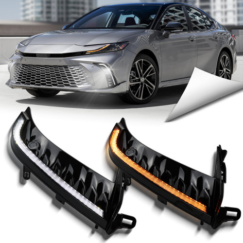 BINQIGOO LED Daytime Running Light Front Bumper Fog Light, Switchback White DRL Amber Sequential Turn Signal, Compatible with Toyota Camry SE XSE 2025 (Not fit LE XLE)