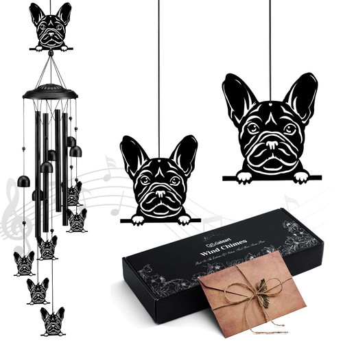 Gabzart Bulldog Wind Chimes for Outside/Indoors, Bulldog Gifts for Women Mom Grandma, Aluminum Tubes Windchimes S Hook, 37" Wind Chime Hanging Decor for Home Patio Garden Porch Yard (Black-Bulldog)