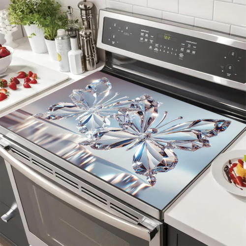 HOMETITUTE Stove Top Cover for Electric Stove 28x20 Inch Crystal Butterfly Glass Cooktop Protector Heat Resistant Countertop Cover Decorative Butterfly Kitchen Dish Drying Mat
