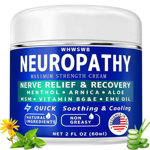 WHWSWB Neuropathy Nerve Relief Cream - Maximum Strength for Feet, Hands, Legs, Toes Includes Menthol, Arnica, Aloe Vera, Emu, MSM, Vitamin B6, Effective Cooling Soothing