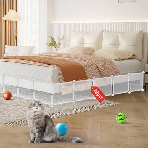 LEICHTEN Under Bed Blocker for Pets 11.8" Height 330.7" Length in Total, Adjustable Bed Blockers to Keep Cats/Dogs Out from Under Beds Fit Queen, King Bed 3 Sides, Easy to Use, Transparent