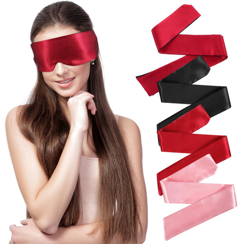 4Pcs Satin Blind Fold for Game, Soft Silk Blackout Blindfold for Adults Couples, 57'' V-Shaped Sleeping Eye Mask, Adjustable Eye Shade Cover, Travel Blind Folds for Adult Play Women Men Meditation