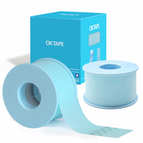 OK TAPE Silicone Medical Tape (2 Rolls) for Sensitive Skin,Waterproof Surgical Tape for Secures Dressings and Gauze,Pain-Free Removal Micropore Tape, First Aid Bandage Tape,1" x 5yd,Blue