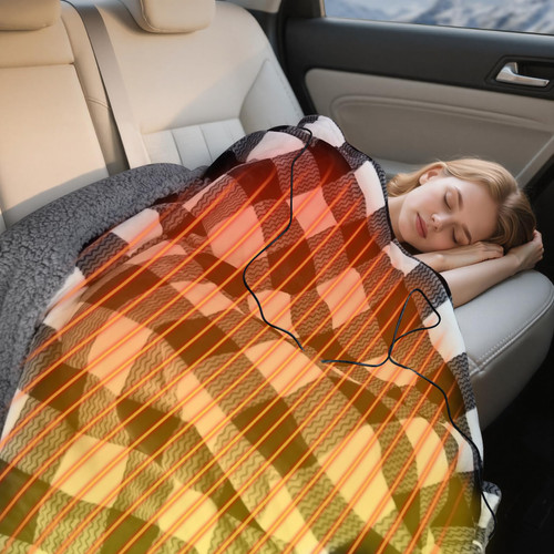 WOOMER Car Heated Blanket, 12-Volt Portable Heated Car Blanket with 4 Heating Levels & 4 Hours Auto Off for Car, Truck, SUV, RV or Camping, Travel, Machine Washable, 59" X 43", Plaid