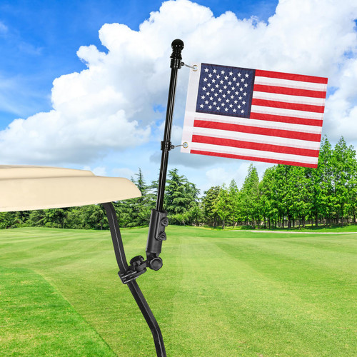 SANXIACAR Golf Cart Flag Holder with USA Flag Pole Kit Set for EZGO TXT RXV Club Car Precedent DS Tempo Onward Yamaha Boat Flag Pole Mount Kit (with American Flag 12 x 18 Inch)