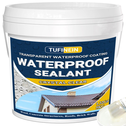 Transparent Waterproof Coating, TUFINEIN 1.32 Gallon Invisible Waterproof Agent Indoor & Outdoor Sealant Water-Based Clear Sealant Roofs, Walls, Garden, Terraces