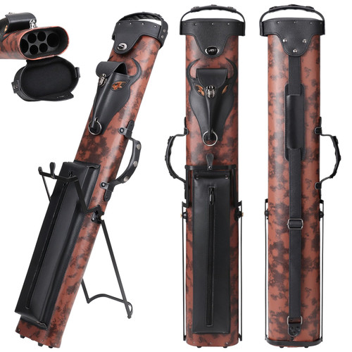 elraxw 2x4 Hard Pool Cue Case with Stand 2B4S Pool Stick Case for Cue Sticks Premium Billiards Cue Case with 3 Billiards Accessories Pocket, Holds 2 Cue Butt and 4 Cue Shaft (Black & Brown)