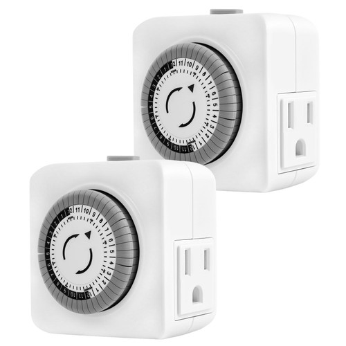 Timers for Electrical Outlets Indoor, 24-Hour Plug-in Mechanical Outlet Timer, 30 Minute Intervals, 3 Prong Light Timers, Daily On/Off Cycle for Christmas Tree, ETL Listed, 2Pack
