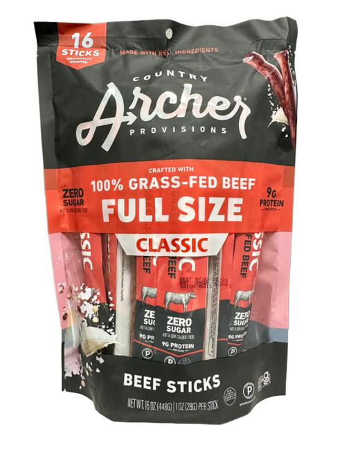 100% Grass-Fed Beef Sticks, CLASSIC, Full Size 1oz (16Pack)(Total 16oz) (Pack of 1)