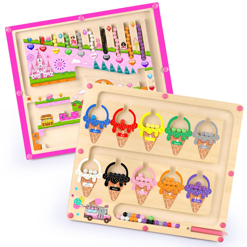 Syahro 2 in 1 Magnetic Color and Number Maze Montessori Toy for Girls Dual Purpose Wooden Magnetic Puzzle Early Learning Activity for Preschool Children Magnetic Maze Board Educational Game
