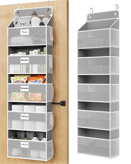 Optish Over The Door Organizer Hanging, 5 Shelf Behind The Doors Storage, Pantry Door Organizer, Closet Organizers for Bedroom and Nursery (Grey)