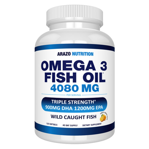 Arazo Nutrition Wild Caught Omega 3 Fish Oil – 120 Soft Gels – 4,080mg High EPA 1200mg DHA 900mg Lemon Flavor Burpless Softgels Arazo Nutrition Wild Caught Omega 3 Fish Oil – 120 Soft Gels – 4,080mg High EPA 1200mg DHA 900mg Lemon Flavor Burpless Softgels