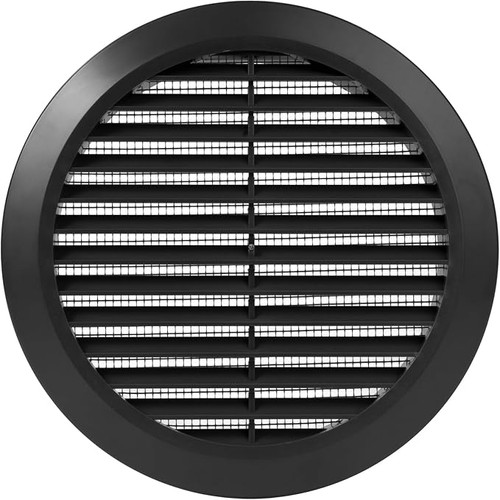 Black 6" Inch Round Ventilation Grille with Insect mesh. (Duct 6Ø / Grille 7Ø) Ventilation Applications. Indoor and Outdoor Soffit Vent Cover.