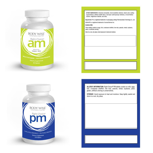 Bodywise Multi-Vitamin/Mineral Daily Nutrition Supplement – Right Choice AM Supports Energy and Alertness. Right Choice PM Formula Supports Relaxation and Recovery. – 180 Tablets - 30 Day Serving Bodywise Multi-Vitamin/Mineral Daily Nutrition Supplement – Right Choice AM Supports Energy and Alertness. Right Choice PM Formula Supports Relaxation and Recovery. – 180 Tablets - 30 Day Serving