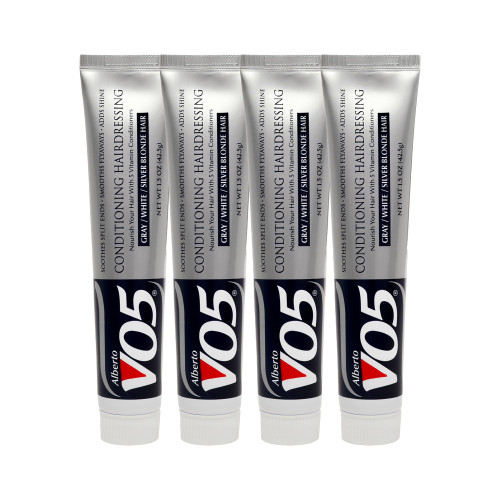 Alberto VO5 Conditioning Hairdressing - Grey White Silver Blonde Hair - Conditioner Smooths Frizz and Enhances Color Vibrancy - 1.5 oz - Pack of 4