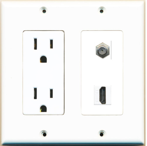 RiteAV - 15 Amp Power Outlet and 1 Port HDMI Coax Cable TV- F-Type Decorative Wall Plate - White