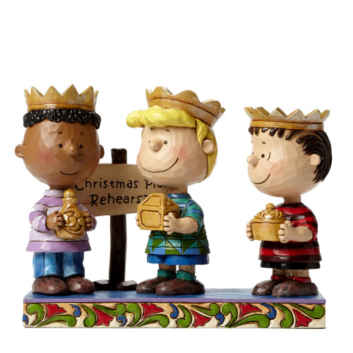 Peanuts by Jim Shore Three Wise Men Linus, Schroeder, Franklin Stone Resin Figurine, 4.6”