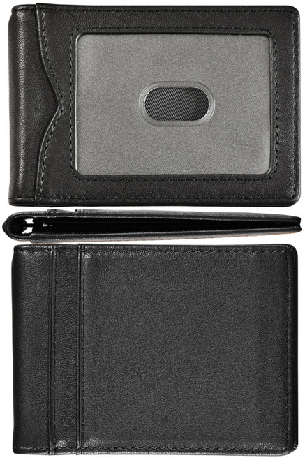 kinzd Slim Wallet with Money Clip RFID Blocking Minimalist Bifold Wallet for Men Genuine Leather Front Pocket Card Holder AS137 - #Nappa Black