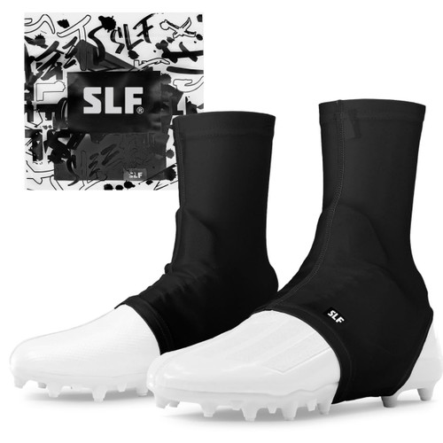 SLEEFS Solid Football Spats Cleat Covers – Compression Cleat Covers for Football Drip, Turf Protection & Style (Black, L/XL)