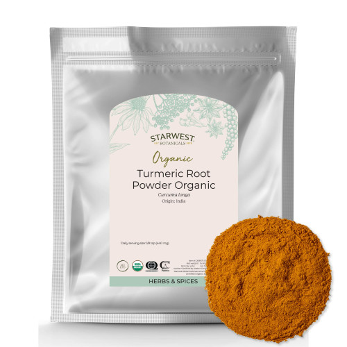 Starwest Botanicals Organic Ground Turmeric Root Powder - Curcumin Spice for Cooking & Seasoning, Natural Source of Antioxidants, Immune Support, Certified Kosher, Non-GMO - Bulk 1 lb Bag